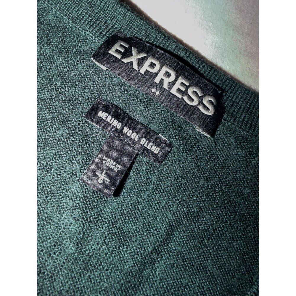 Forest green Express lightweight v neck pullover sweater merino wool blend